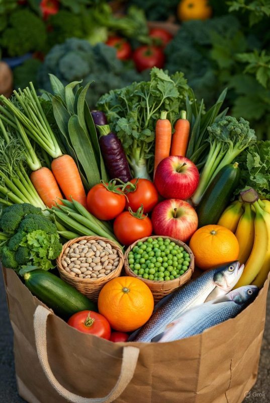 Esempio di spesa intelligente alimenti freschi, integrali e non processati